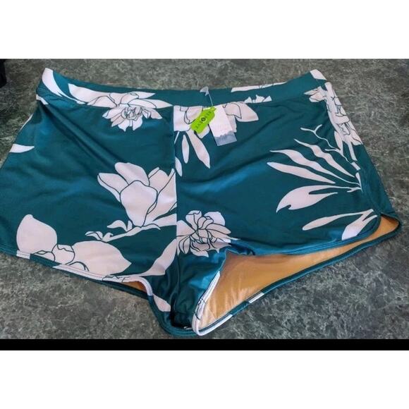 Lane Bryant Cacique Swim Size 36 6x teal & white tropical Brief Boy Short Bottom - Picture 1 of 6